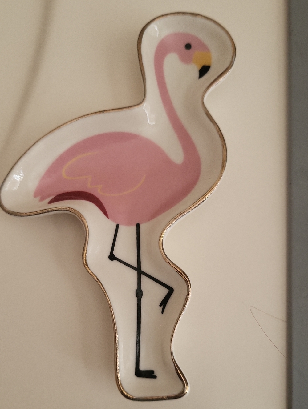 Pink Flamingo Trinket Dish with Gold Trim
